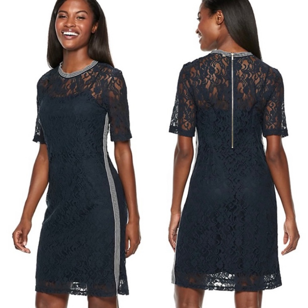 Hope & Harlow lace side striped back zipper dress